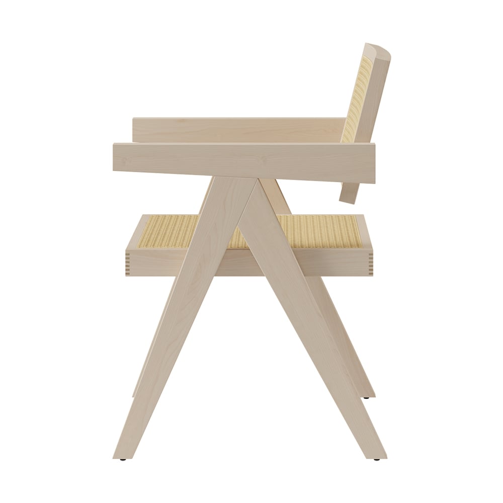 HMR Archic Japandi Bleached Wood Rattan Dining Chair with Solid Wood Frame - Washed White, Without Upholstery, 2-Pieces