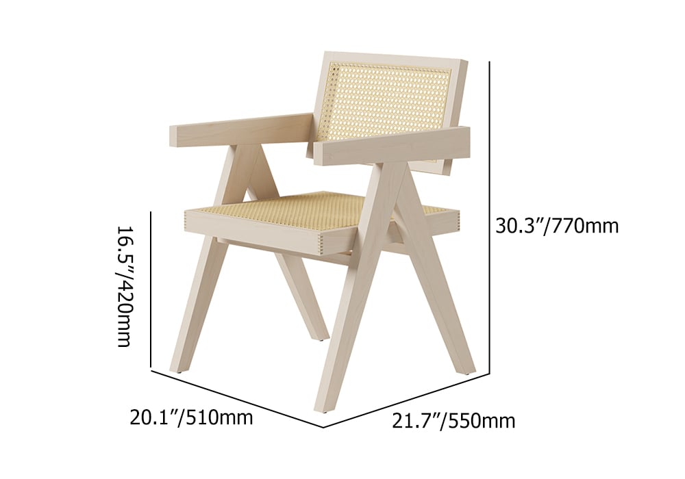 HMR Archic Japandi Bleached Wood Rattan Dining Chair with Solid Wood Frame - Washed White, Without Upholstery, 2-Pieces