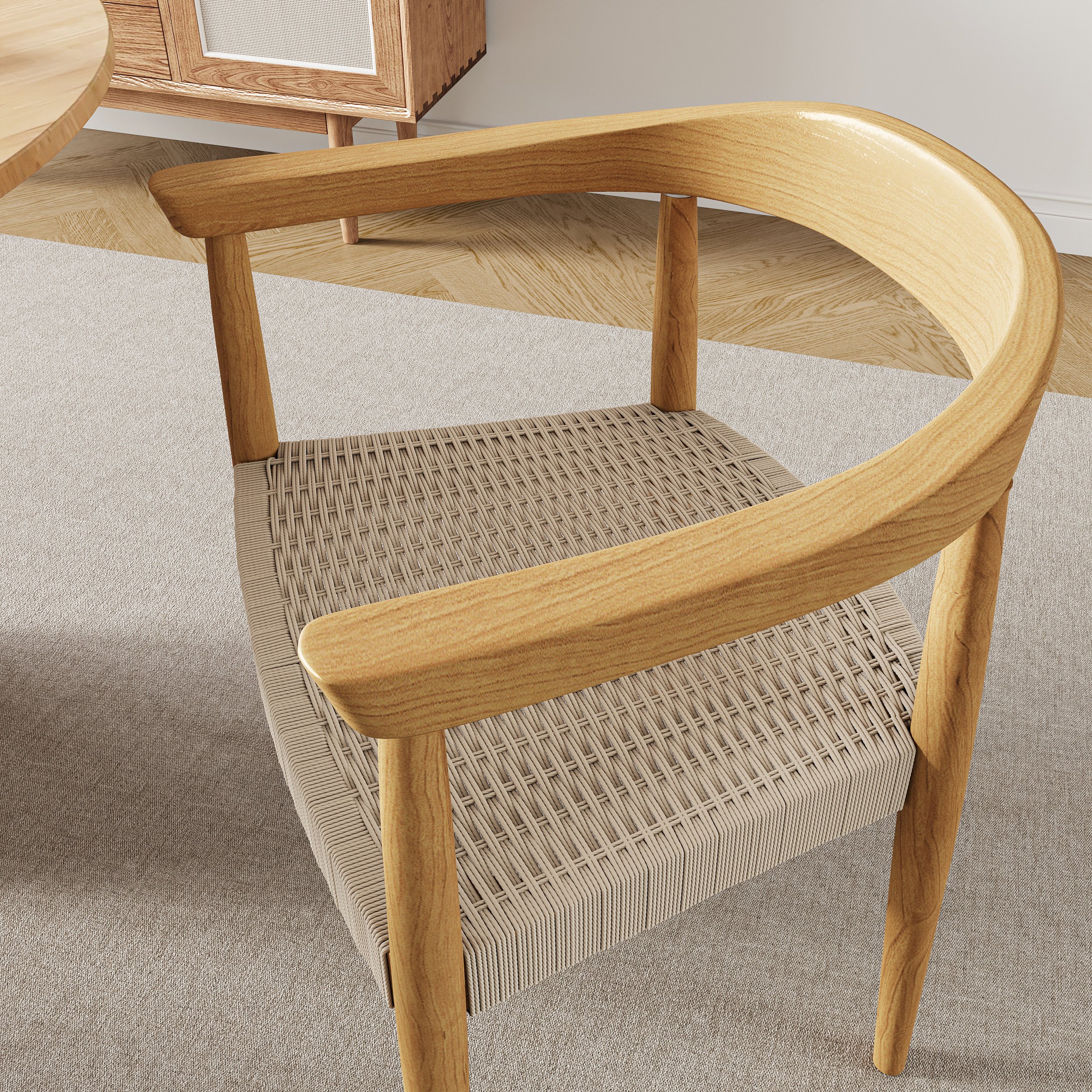 HMR Modern Wood Upholstery Dining Chair - Walnut, Basketweave, 2-Pieces