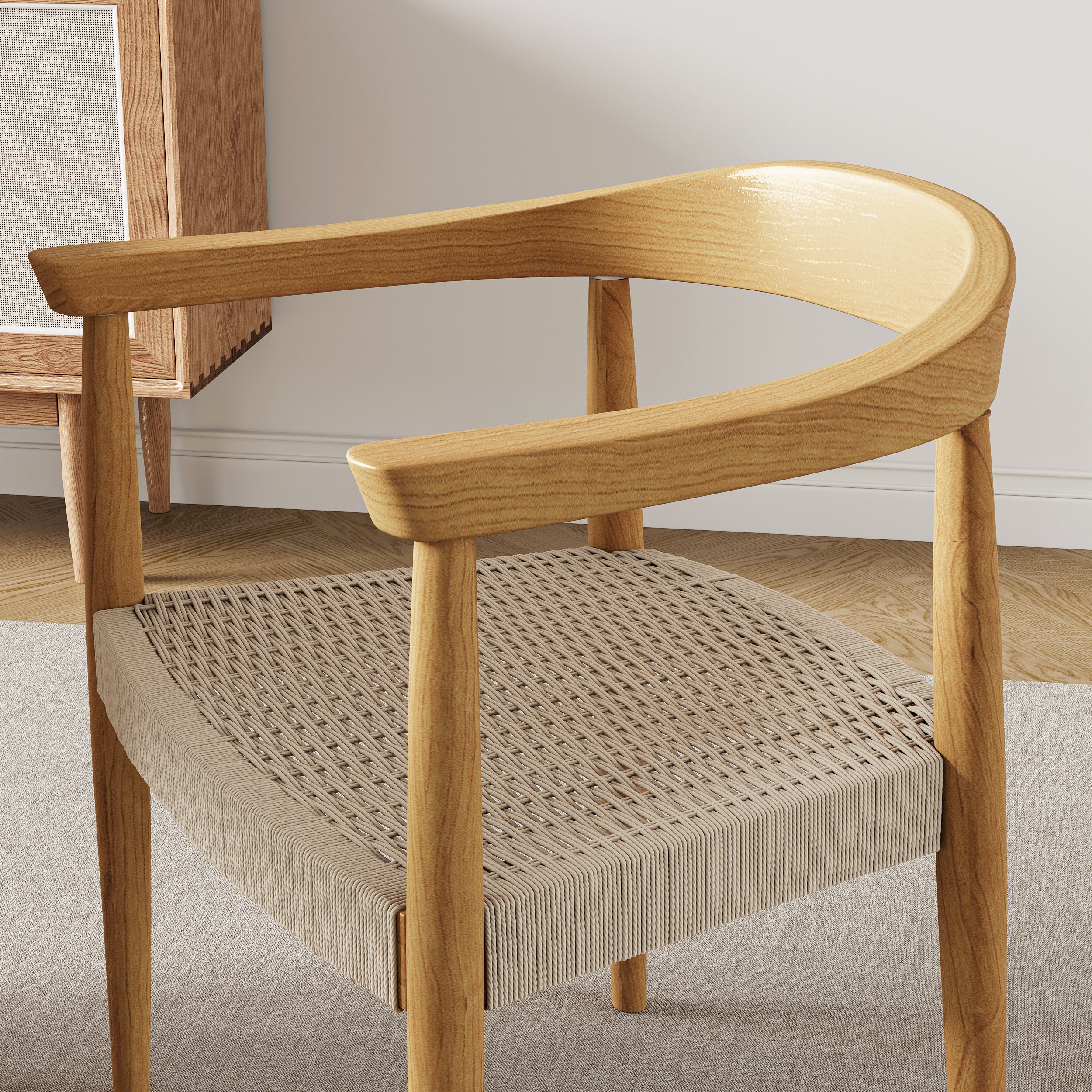 HMR Modern Wood Upholstery Dining Chair - Walnut, Basketweave, 2-Pieces