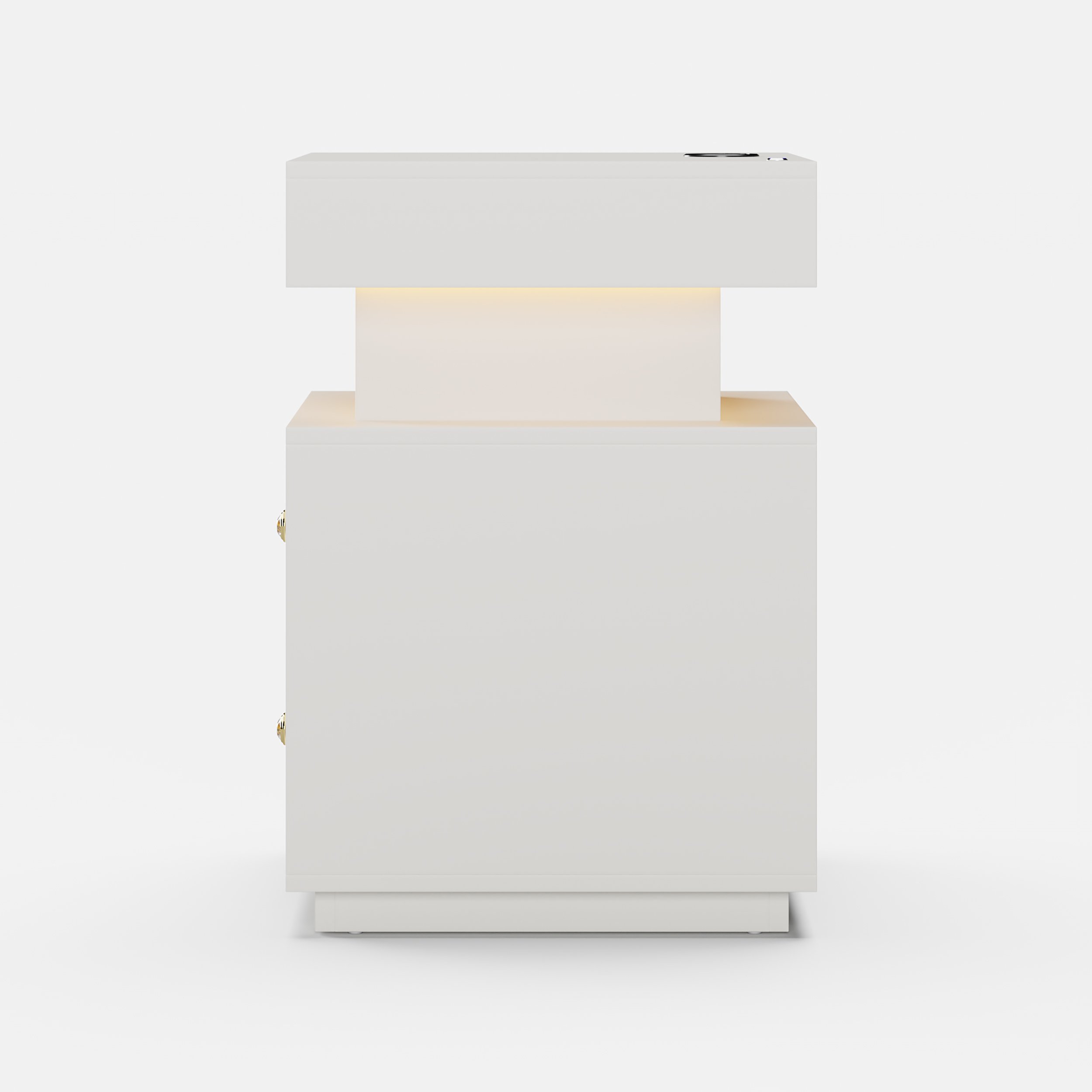 HMR Floating 3-Drawer LED Smart Nightstand with Light - White, Set Of 2
