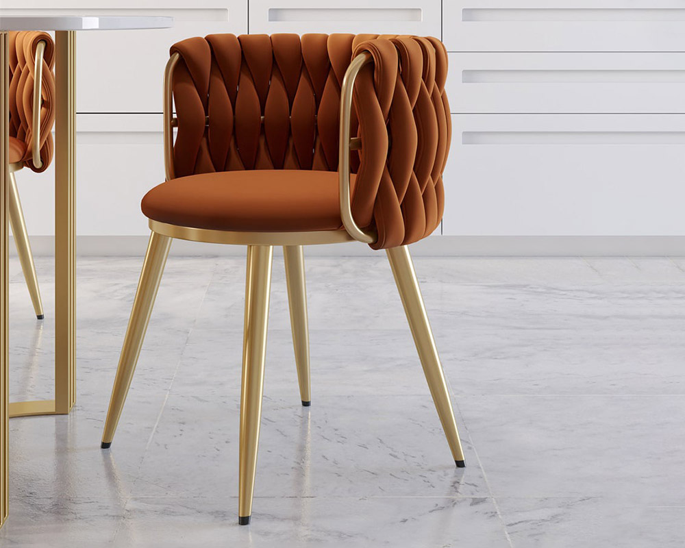 HMR Sweave Nordic Barrel Dining Chair with Velvet Upholstery (Set of 8) - Orange