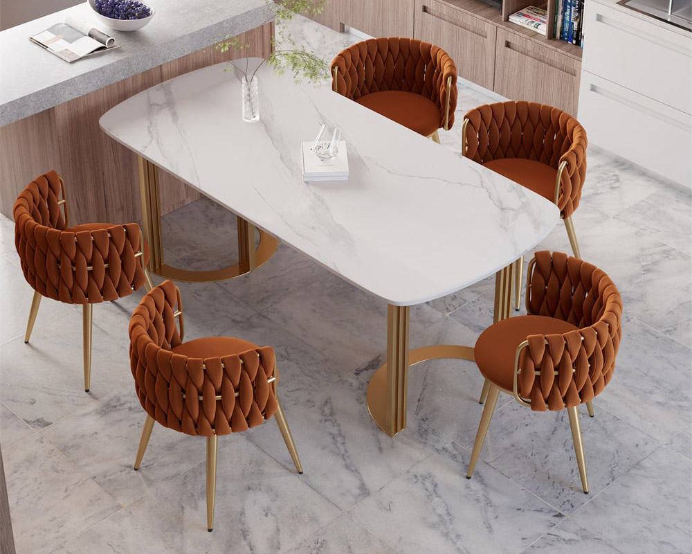 HMR Sweave Nordic Barrel Dining Chair with Velvet Upholstery (Set of 8) - Orange