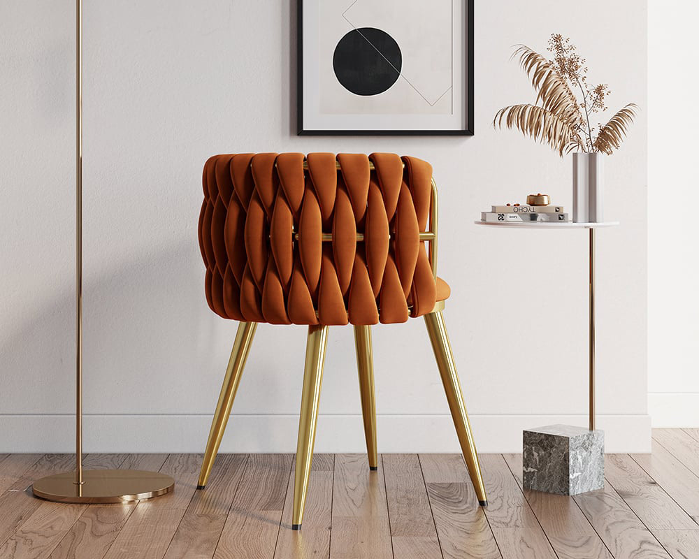 HMR Sweave Nordic Barrel Dining Chair with Velvet Upholstery (Set of 8) - Orange