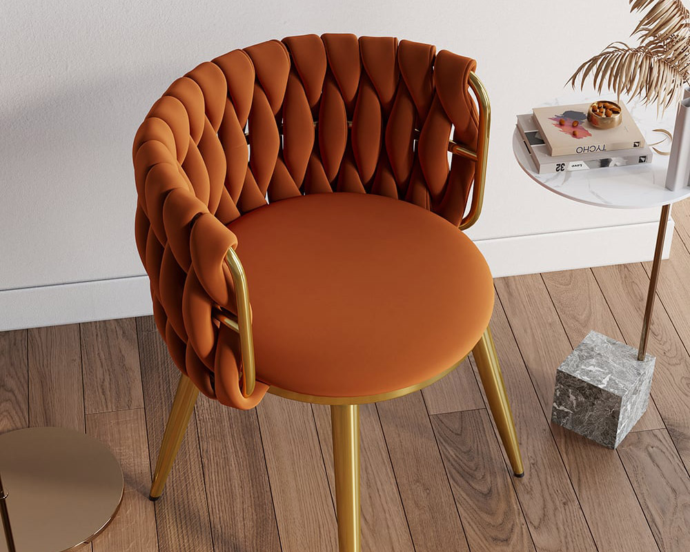 HMR Sweave Nordic Barrel Dining Chair with Velvet Upholstery (Set of 8) - Orange