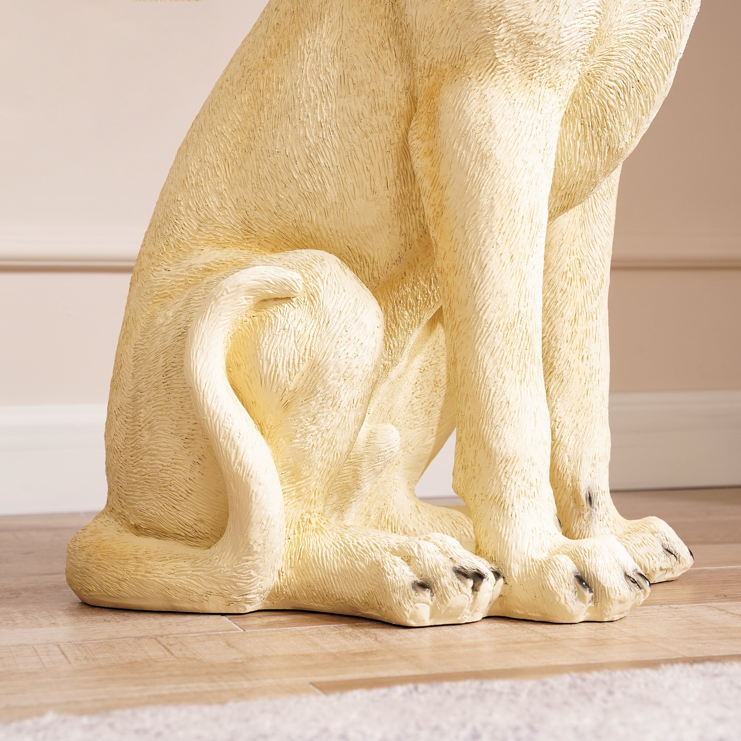 HMR - Modern Beige Resin Dog Sculpture Cute End Side Table with Stainless Steel Storage Tray