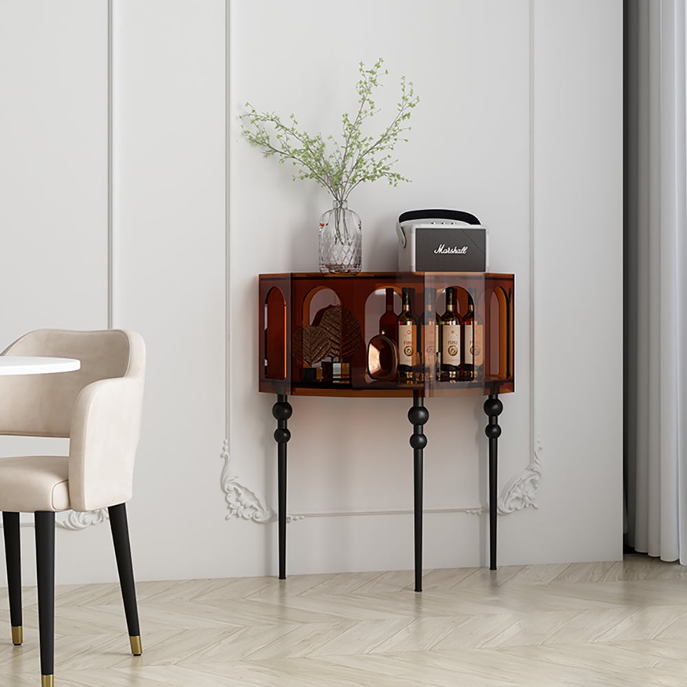 HMR - 37" Brown Acrylic Demilune Console Table Open Storage Mid Century Modern Entryway Table