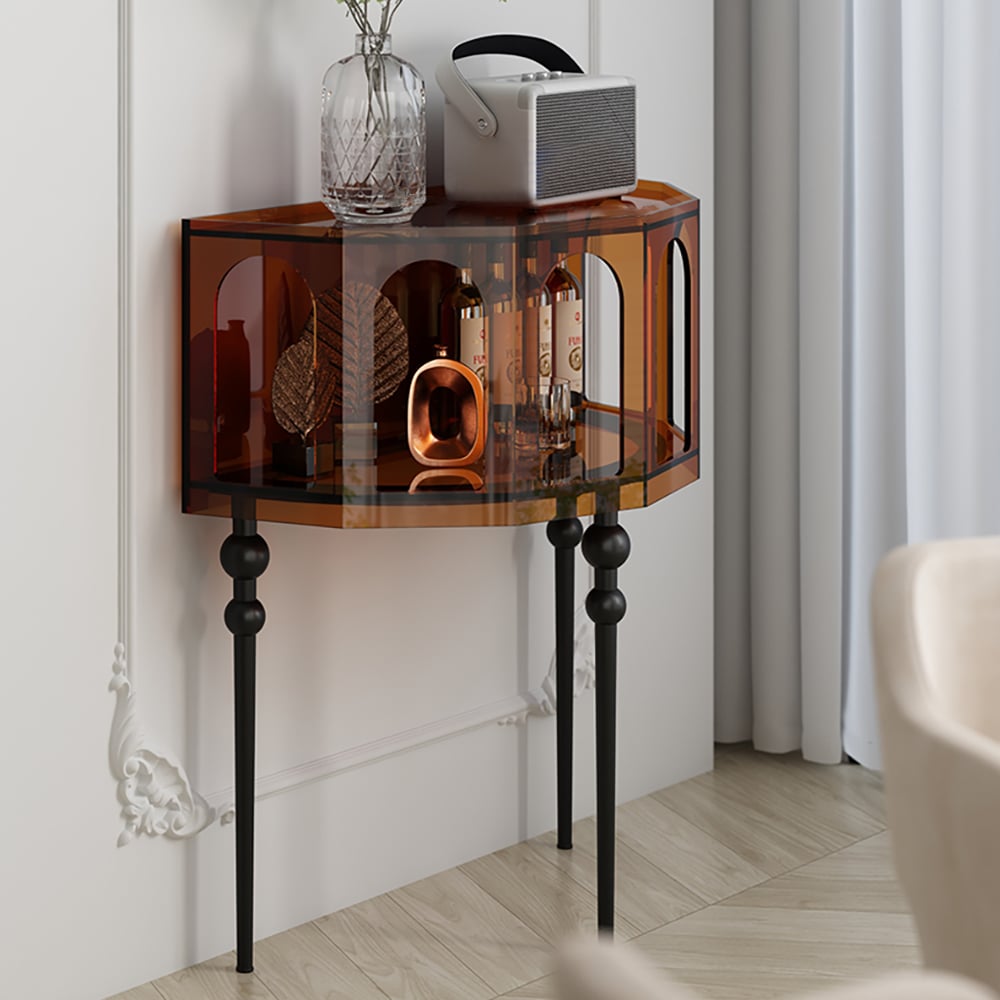 HMR - 37" Brown Acrylic Demilune Console Table Open Storage Mid Century Modern Entryway Table