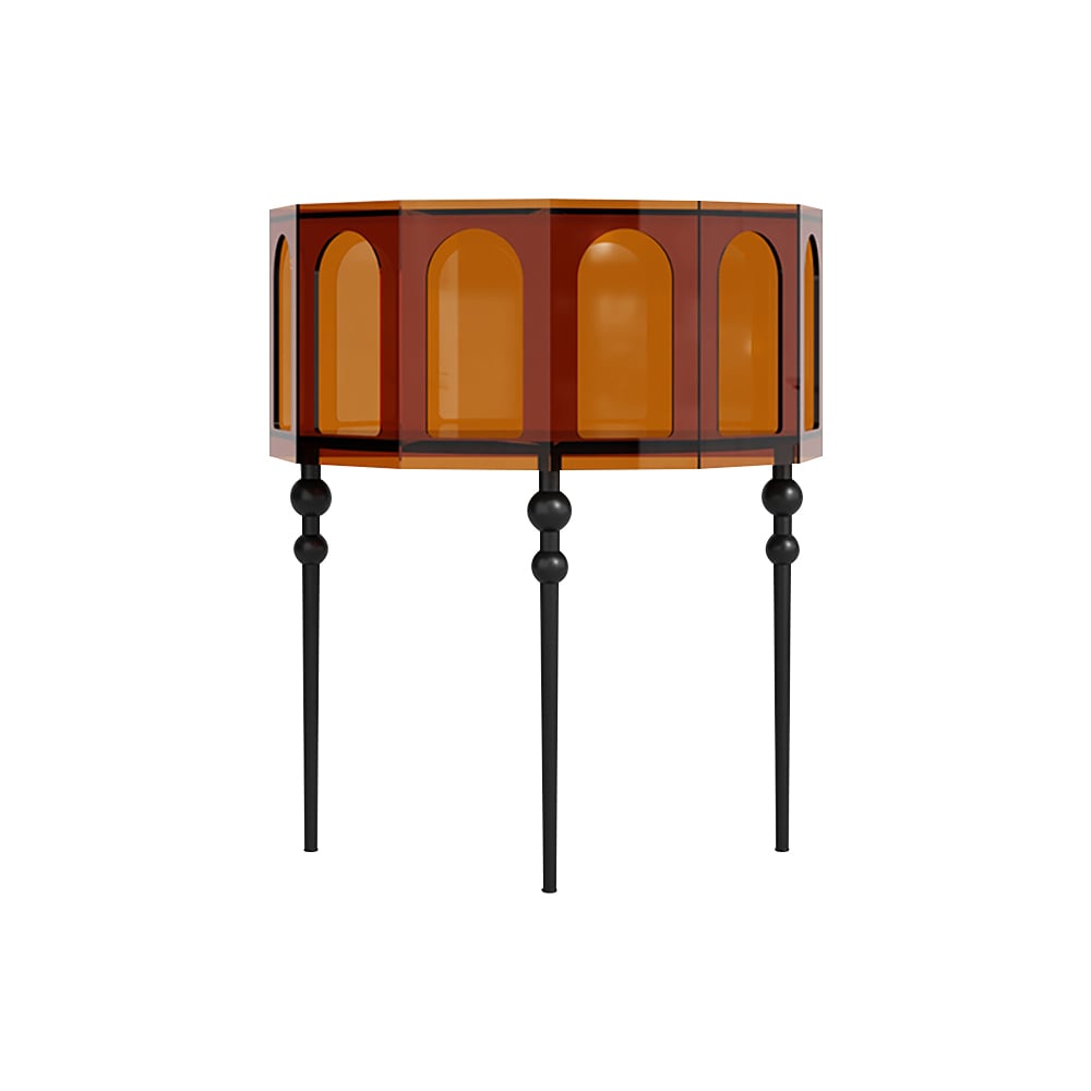 HMR - 37" Brown Acrylic Demilune Console Table Open Storage Mid Century Modern Entryway Table