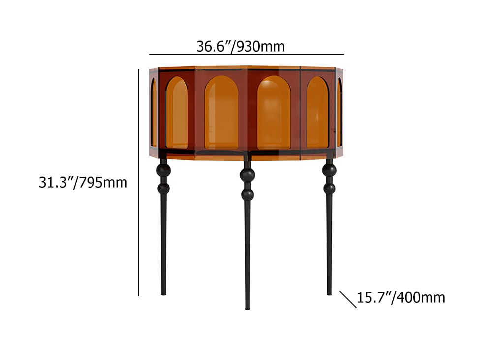 HMR - 37" Brown Acrylic Demilune Console Table Open Storage Mid Century Modern Entryway Table