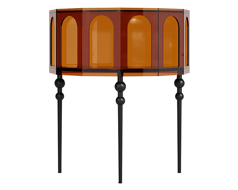 HMR - 37" Brown Acrylic Demilune Console Table Open Storage Mid Century Modern Entryway Table