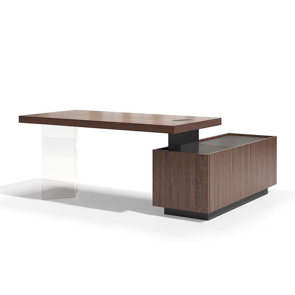 HMR - 71.5" Modern L-Shape Standing Executive Desk with Side Cabinet and lifter Desktop