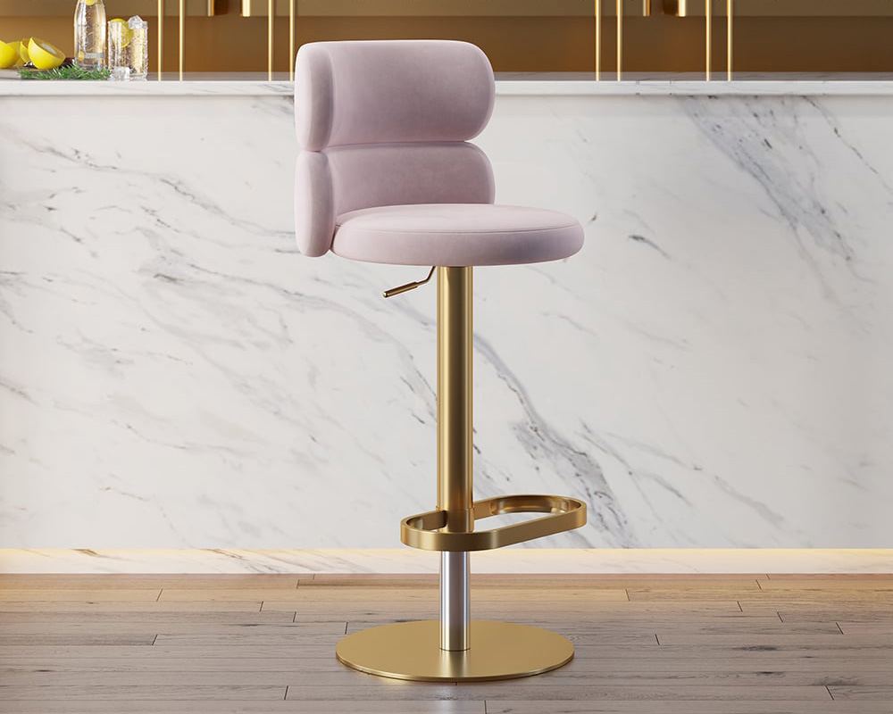 HMR - Affordable Luxury Modern Adjustable Swivel Bar Stools with Velvet Upholstery