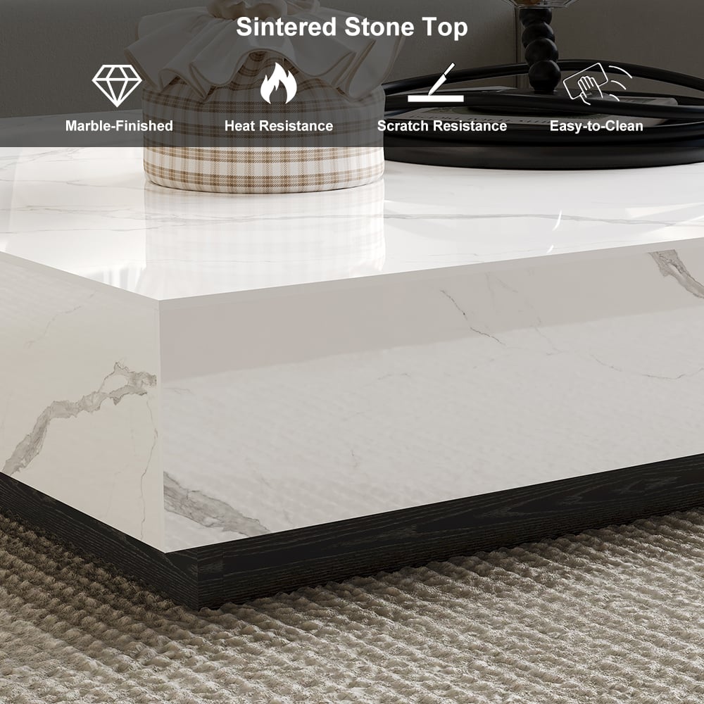 HMR Sintered Stone Electric Fireplace Humidifier TV Stand & 39" Coffee Table Set - White, 86.6"W x 15.7"D x 10"H