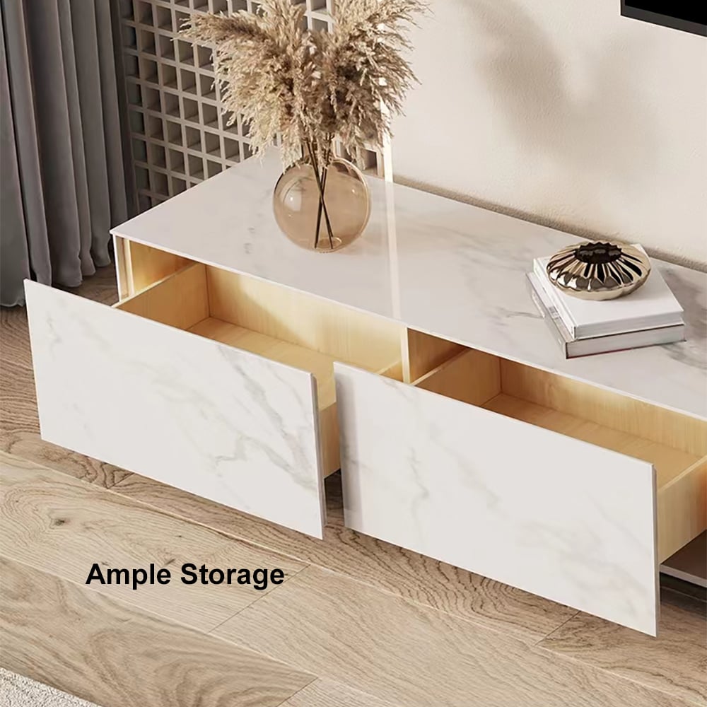 HMR Sintered Stone Electric Fireplace Humidifier TV Stand & 39" Coffee Table Set - White, 86.6"W x 15.7"D x 10"H