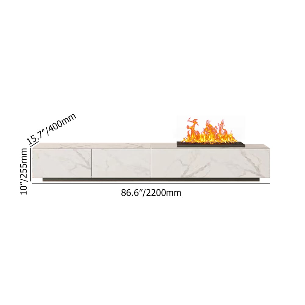 HMR Sintered Stone Electric Fireplace Humidifier TV Stand & 39" Coffee Table Set - White, 86.6"W x 15.7"D x 10"H
