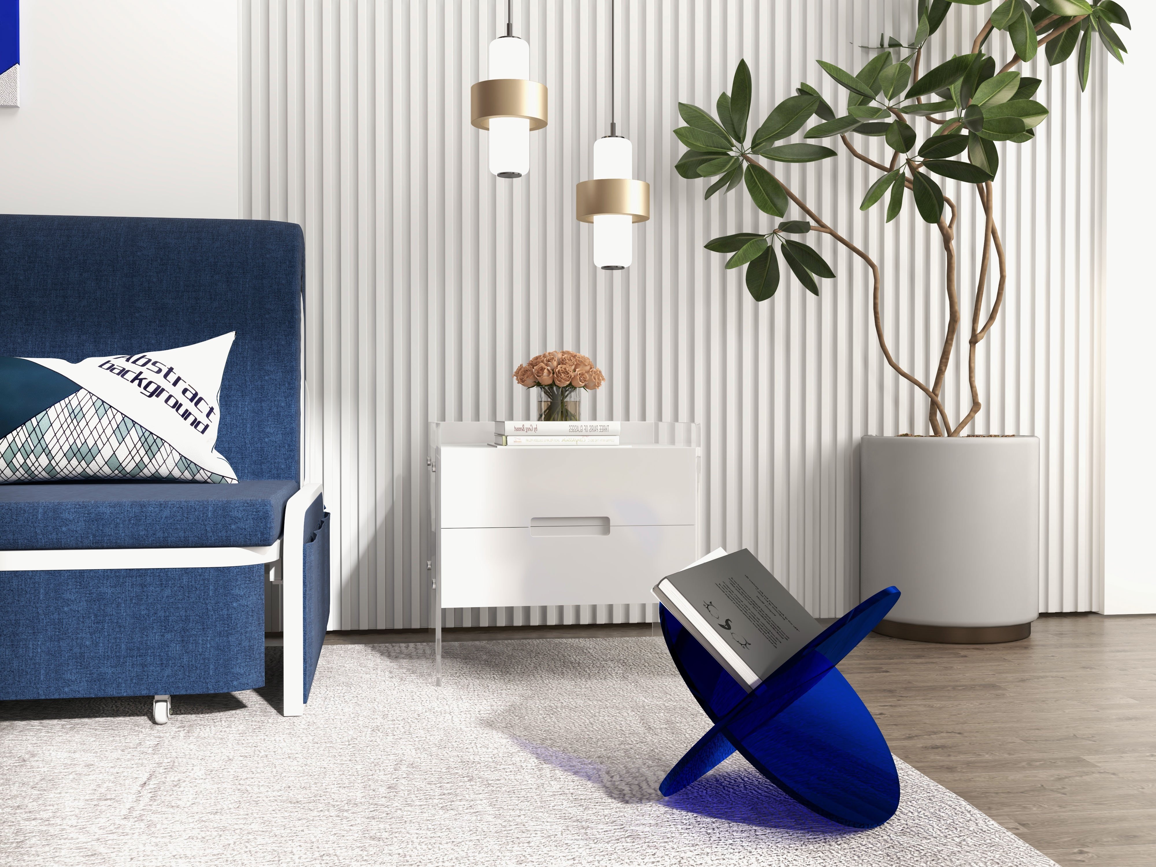 HMR Modern 2-Seater Linen Sleeper Sofa with Trundle - Blue, Queen Size