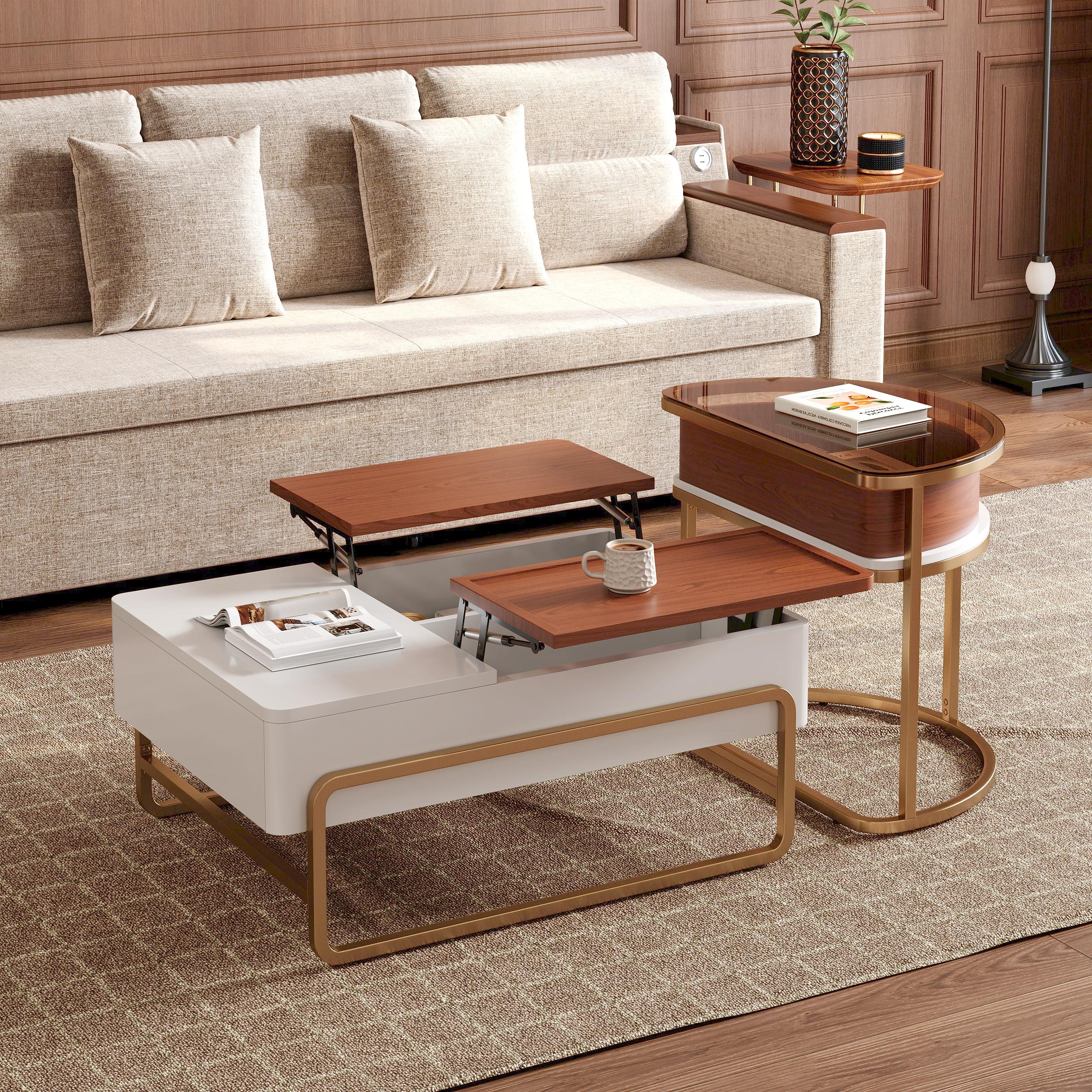 HMR - Rectangular Glass Lift Top Nesting Coffee Table Set