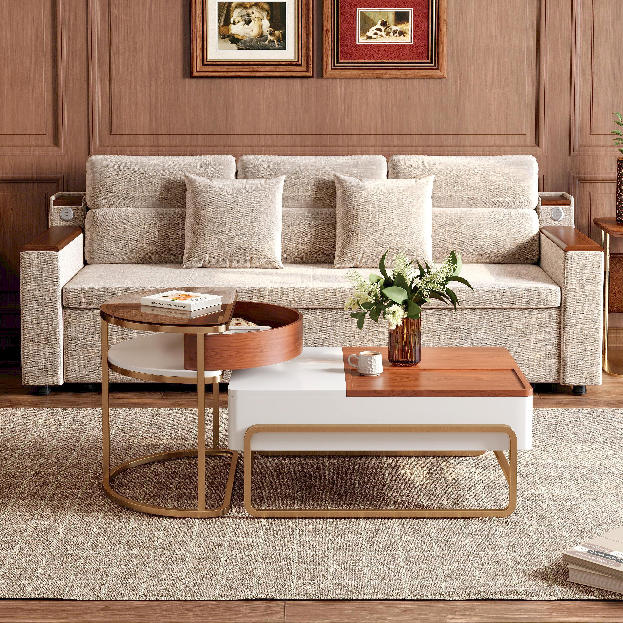 HMR - Rectangular Glass Lift Top Nesting Coffee Table Set