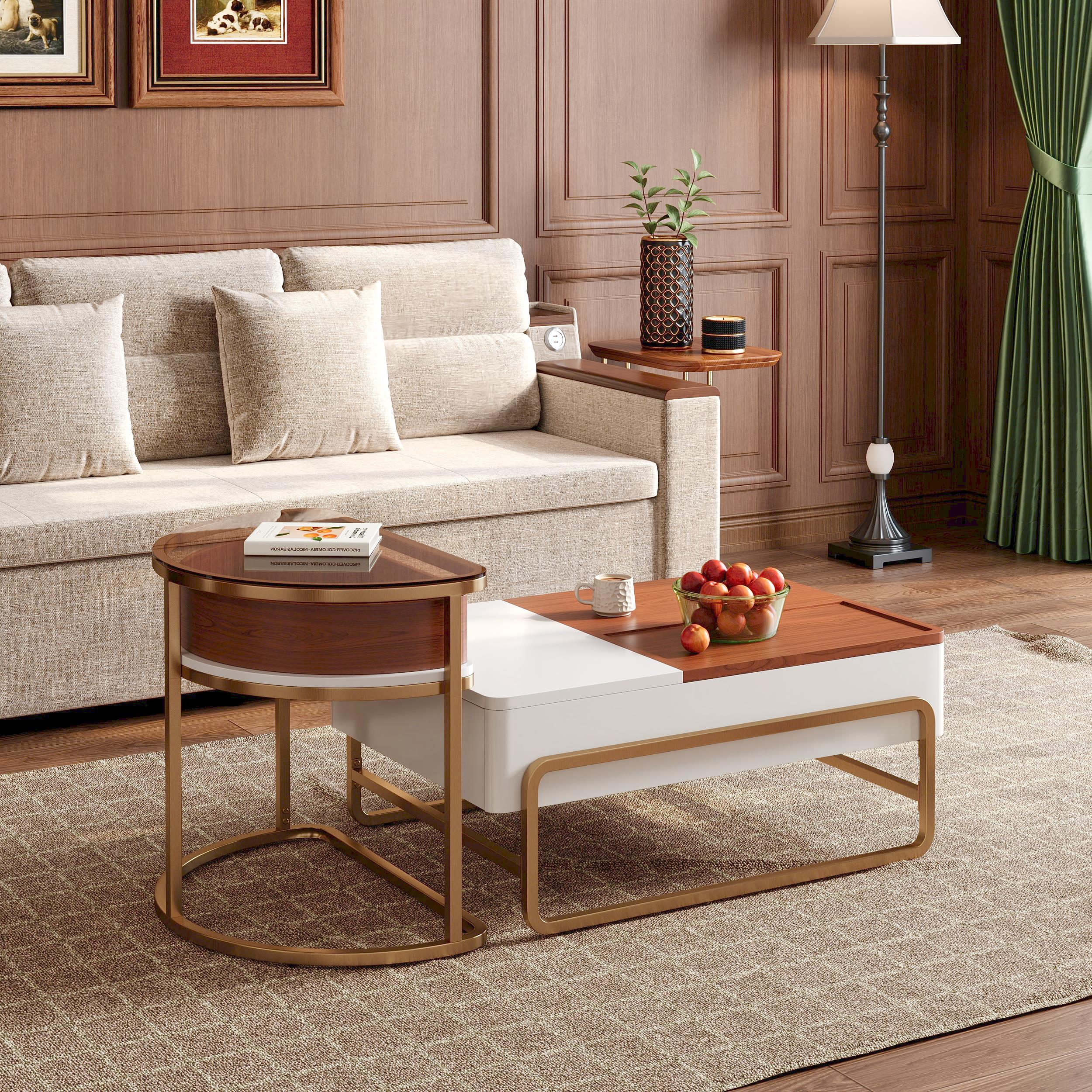 HMR - Rectangular Glass Lift Top Nesting Coffee Table Set