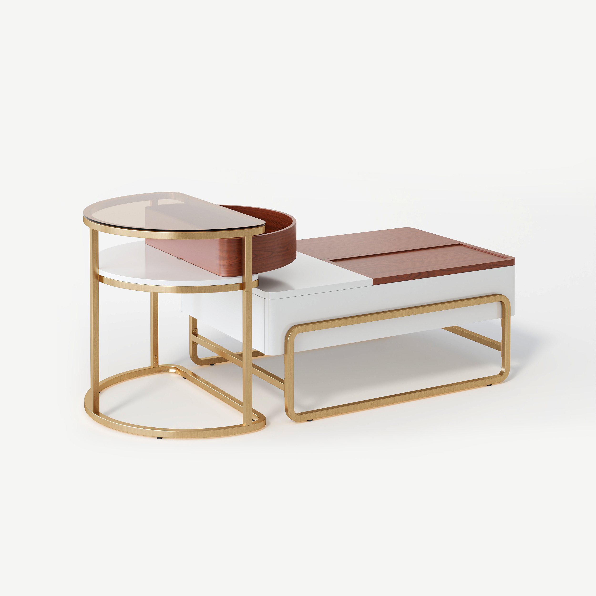 HMR - Rectangular Glass Lift Top Nesting Coffee Table Set