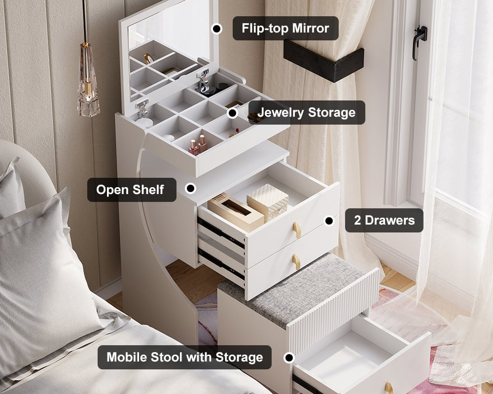 HMR - Modern Makeup Vanity Set with Mirror Mini Dressing Table with Stool