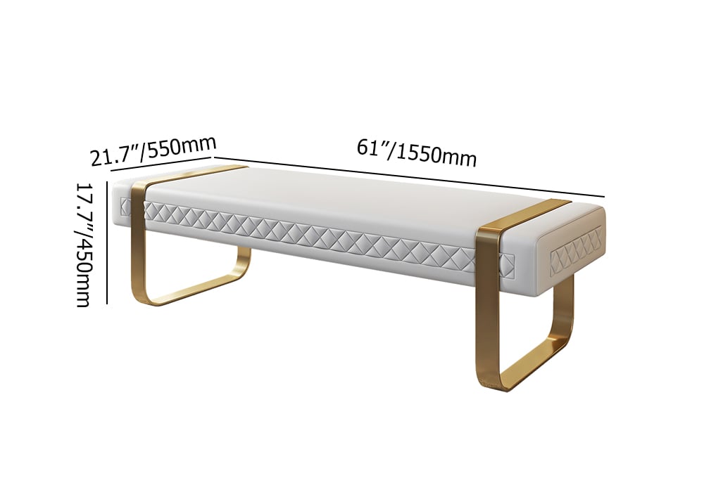 HMR - Modern White Faux Leather Upholstered Bedroom Bench with Stainless Steel Frame