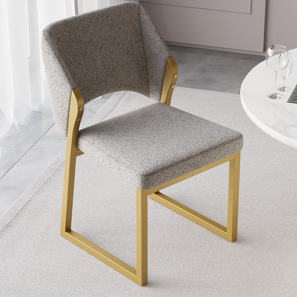 HMR - Modern Dining Chairs Gold with Linen Upholstery (Set of 2) - Light Gray