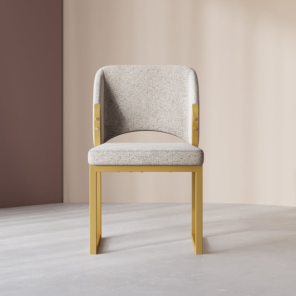 HMR - Modern Dining Chairs Gold with Linen Upholstery (Set of 2) - Light Gray