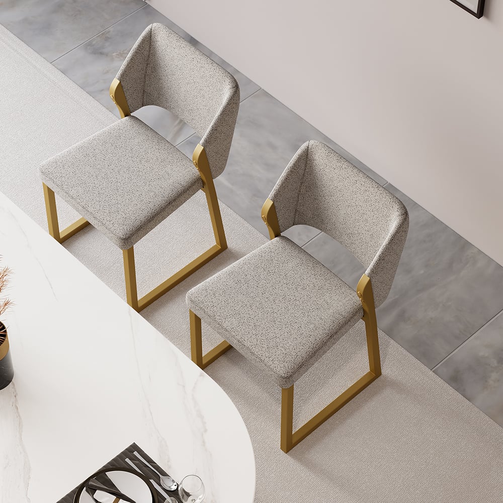 HMR - Modern Dining Chairs Gold with Linen Upholstery (Set of 2) - Light Gray