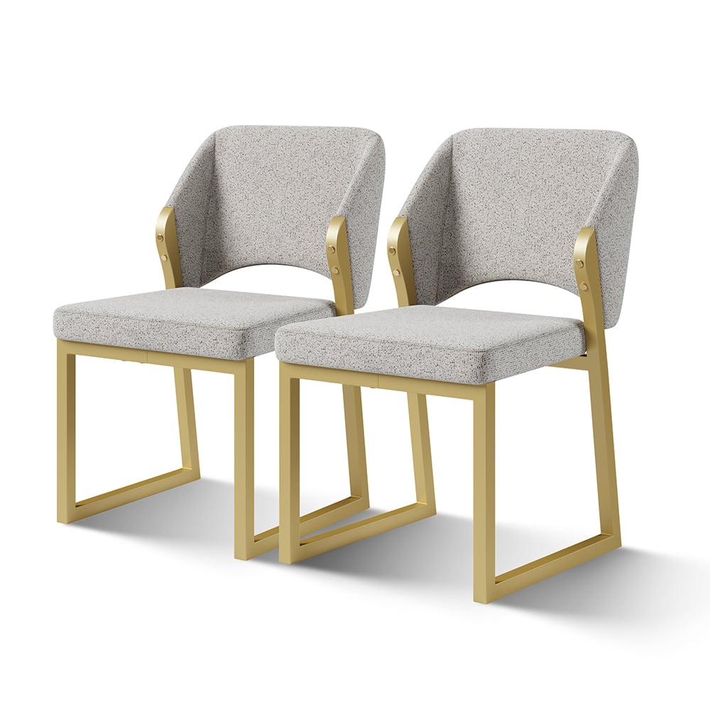 HMR - Modern Dining Chairs Gold with Linen Upholstery (Set of 2) - Light Gray