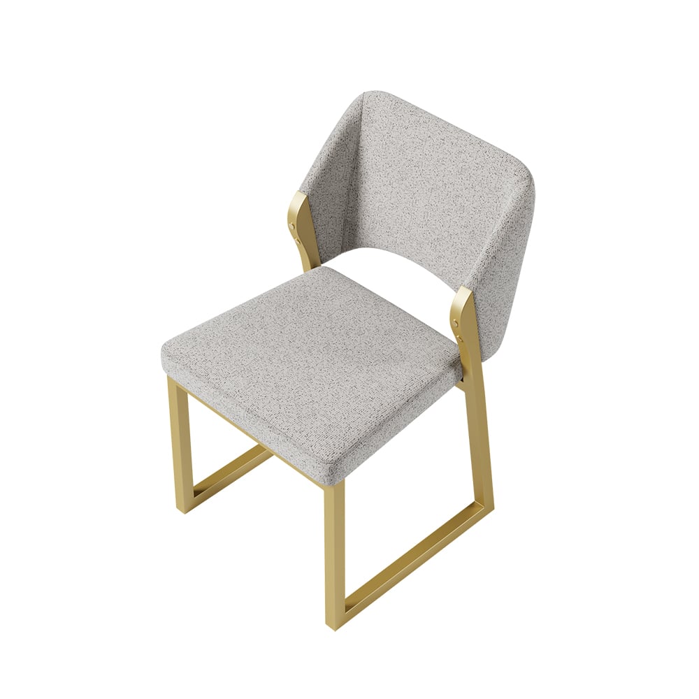 HMR - Modern Dining Chairs Gold with Linen Upholstery (Set of 2) - Light Gray