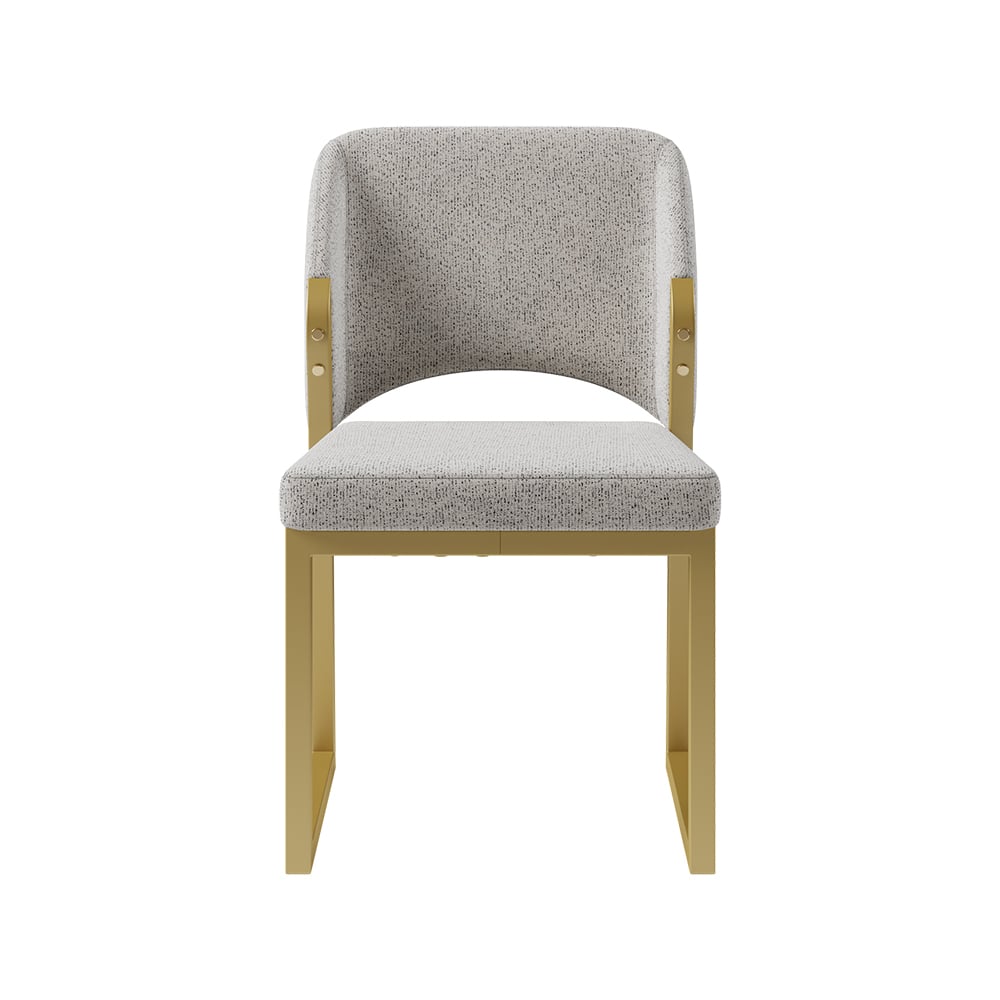 HMR - Modern Dining Chairs Gold with Linen Upholstery (Set of 2) - Light Gray