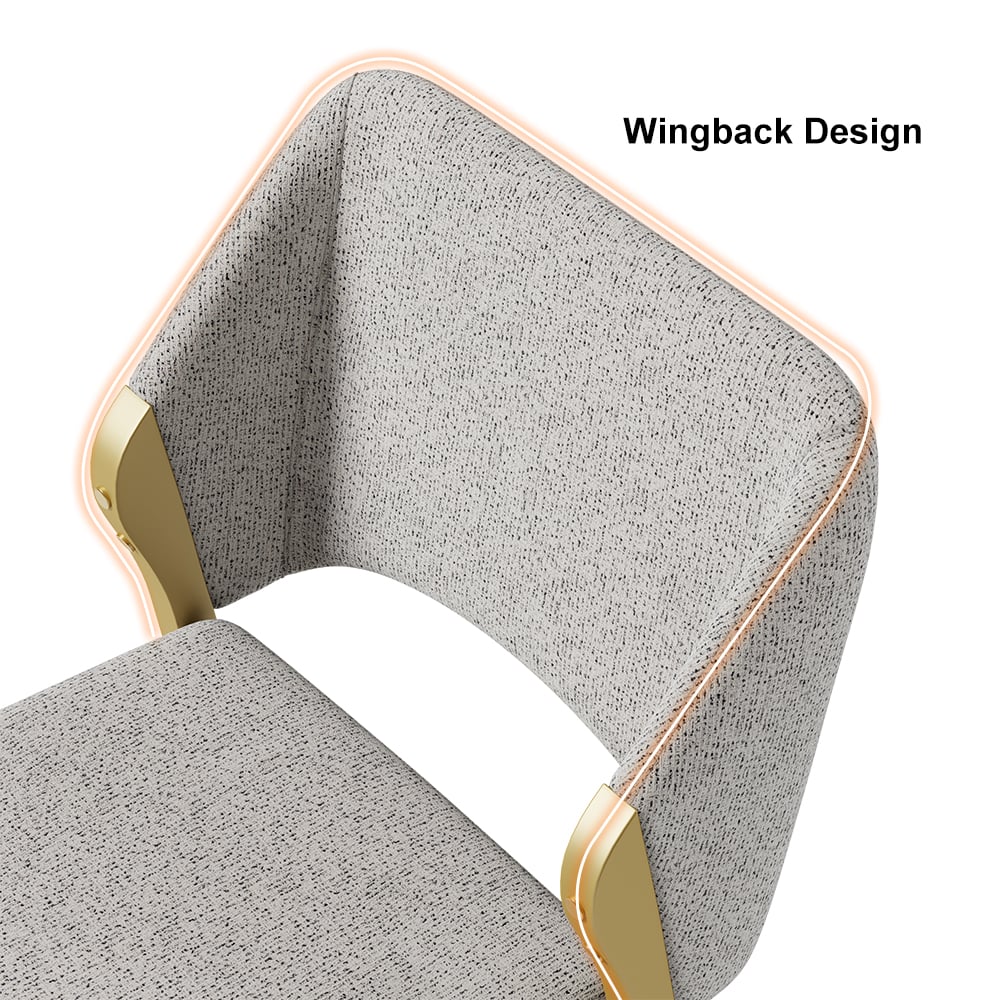 HMR - Modern Dining Chairs Gold with Linen Upholstery (Set of 2) - Light Gray