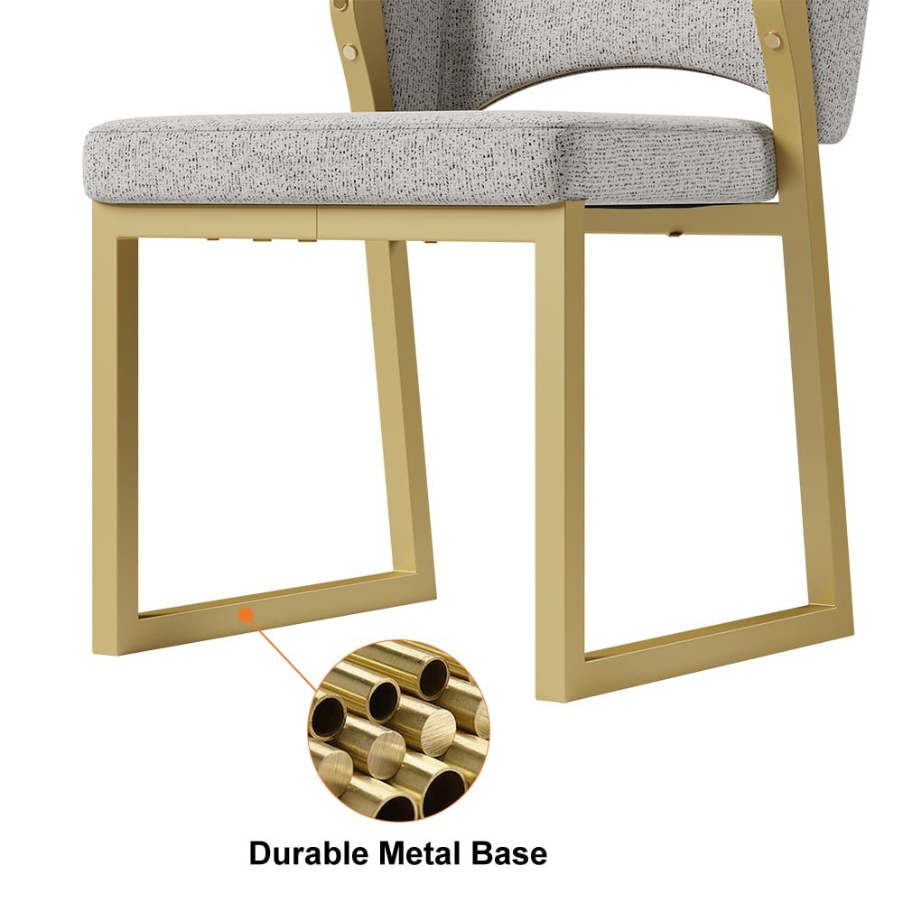 HMR - Modern Dining Chairs Gold with Linen Upholstery (Set of 2) - Light Gray