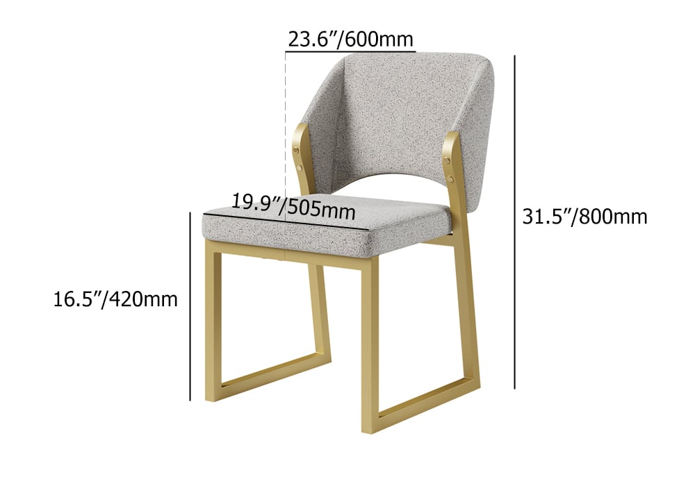 HMR - Modern Dining Chairs Gold with Linen Upholstery (Set of 2) - Light Gray