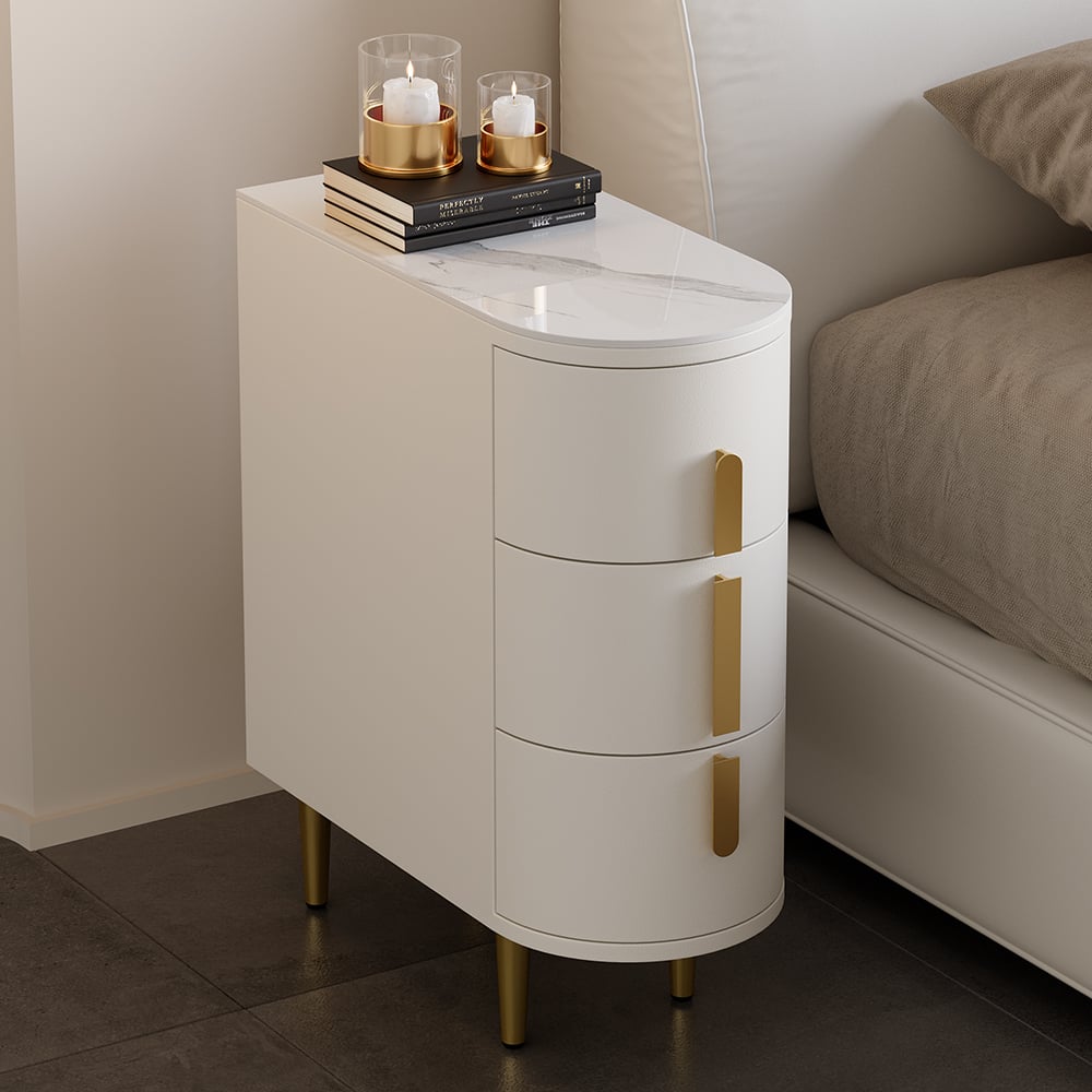 HMR - Narrow Sintered Stone Top 3-Drawer Nightstand