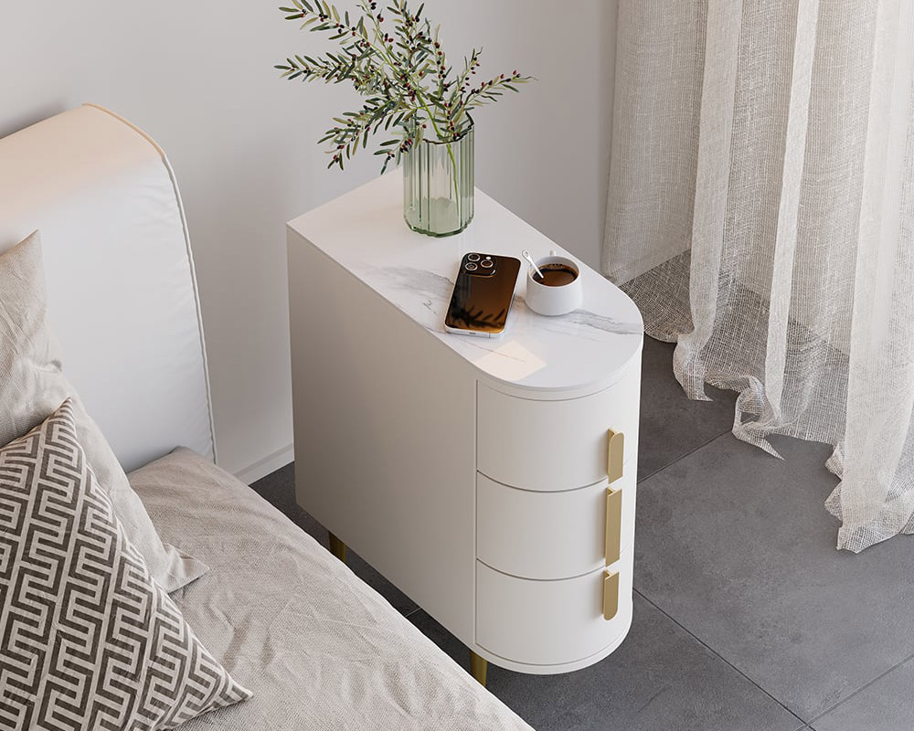 HMR - Narrow Sintered Stone Top 3-Drawer Nightstand