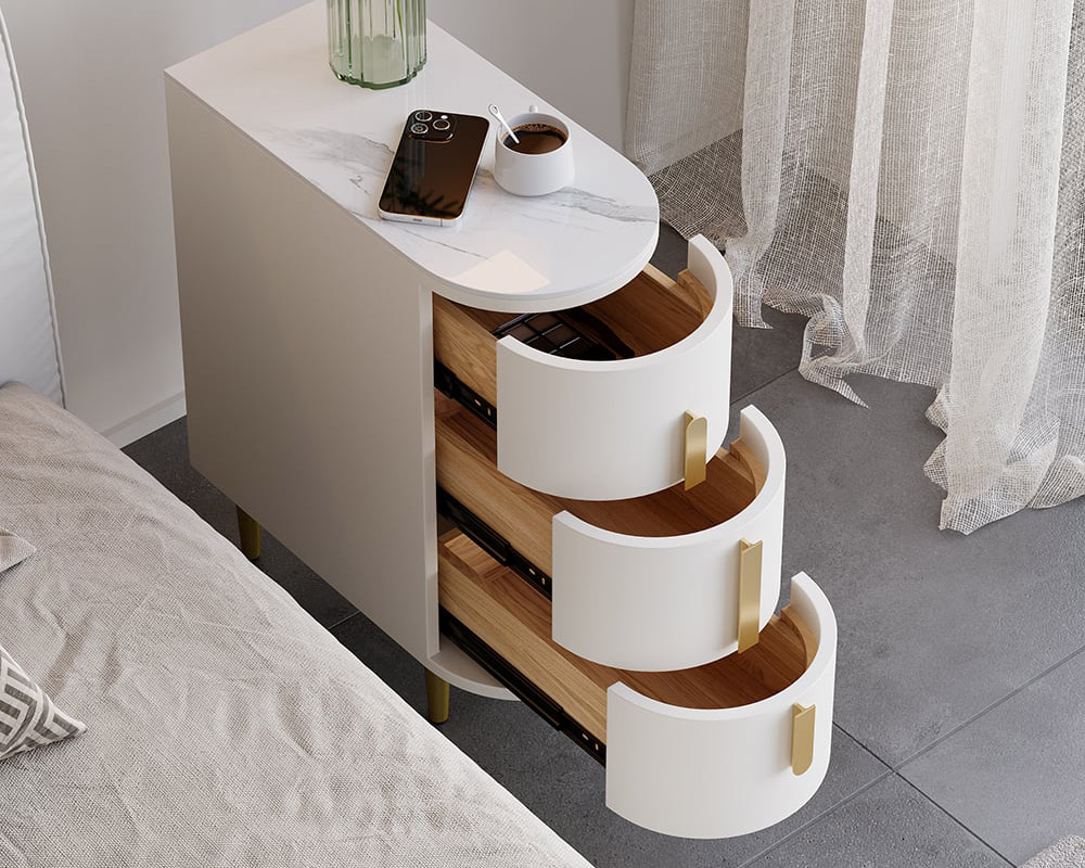 HMR - Narrow Sintered Stone Top 3-Drawer Nightstand