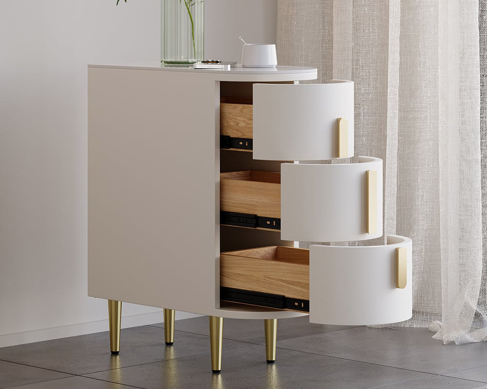 HMR - Narrow Sintered Stone Top 3-Drawer Nightstand