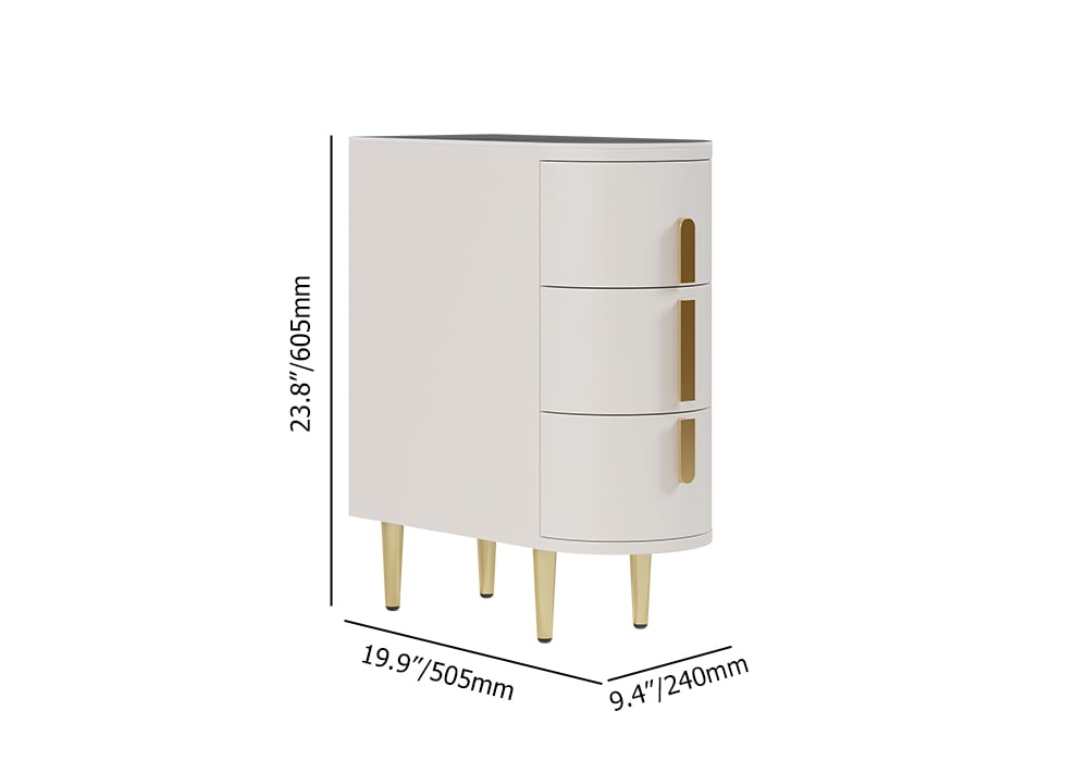 HMR - Narrow Sintered Stone Top 3-Drawer Nightstand