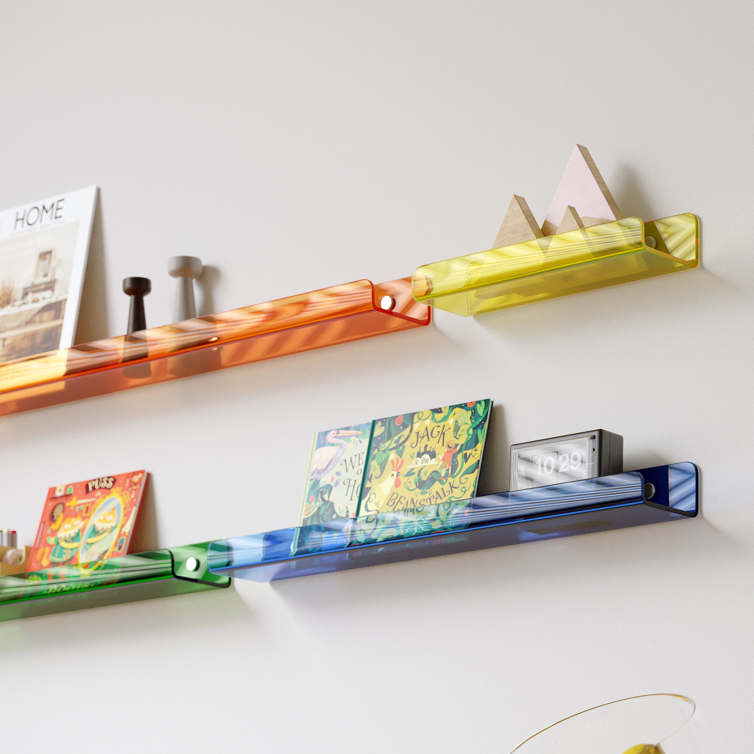 HMR - 4-Piece Neon Color Acrylic Wall Shelves Decorative Wall Mounted Floating Shelves