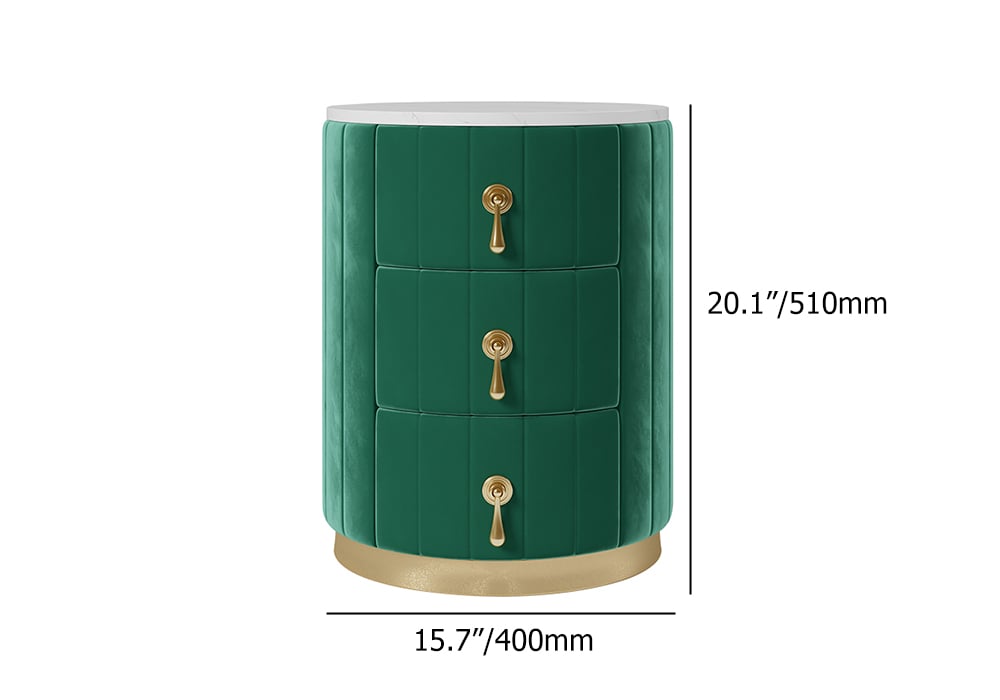 HMR 3-Drawer Round Nightstand (Set of 2) - Green, Velvet
