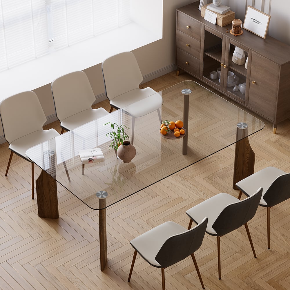 HMR - 70.9" Modern Rectangle Tempered Glass Dining Table Seats 6-8 People
