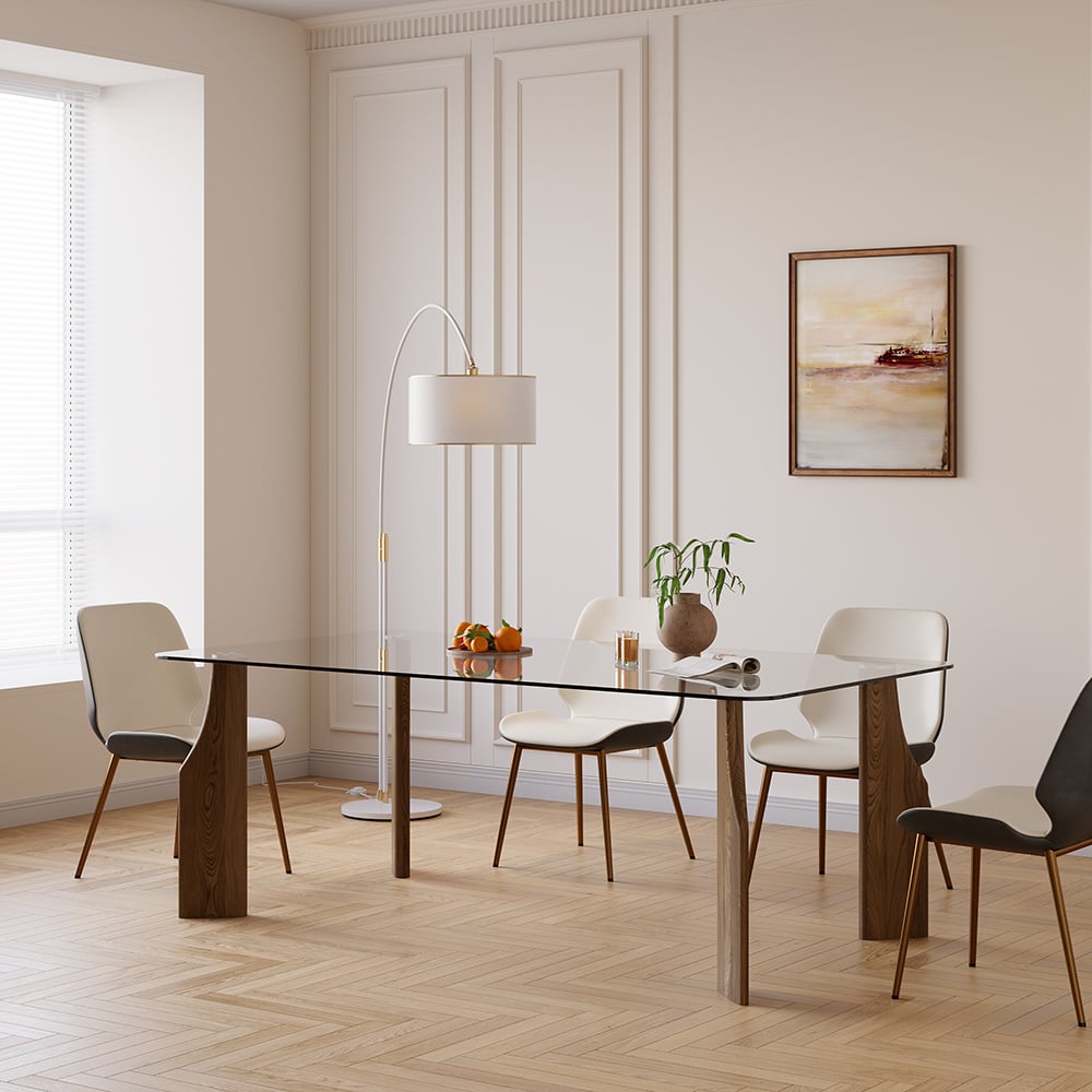 HMR - 70.9" Modern Rectangle Tempered Glass Dining Table Seats 6-8 People