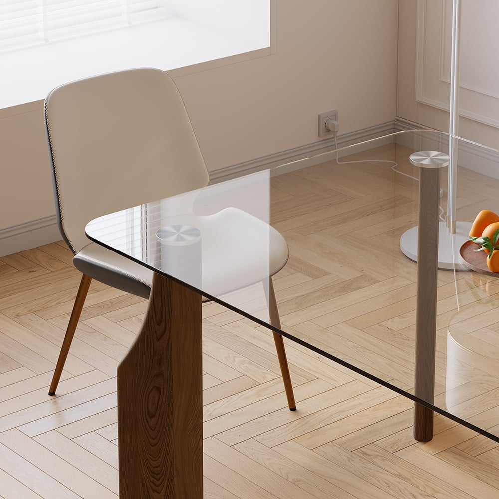 HMR - 70.9" Modern Rectangle Tempered Glass Dining Table Seats 6-8 People