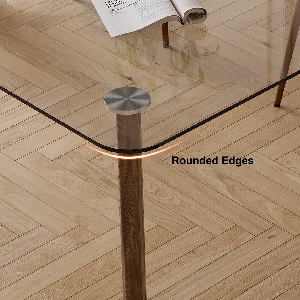 HMR - 70.9" Modern Rectangle Tempered Glass Dining Table Seats 6-8 People