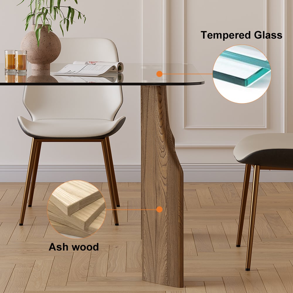 HMR - 70.9" Modern Rectangle Tempered Glass Dining Table Seats 6-8 People