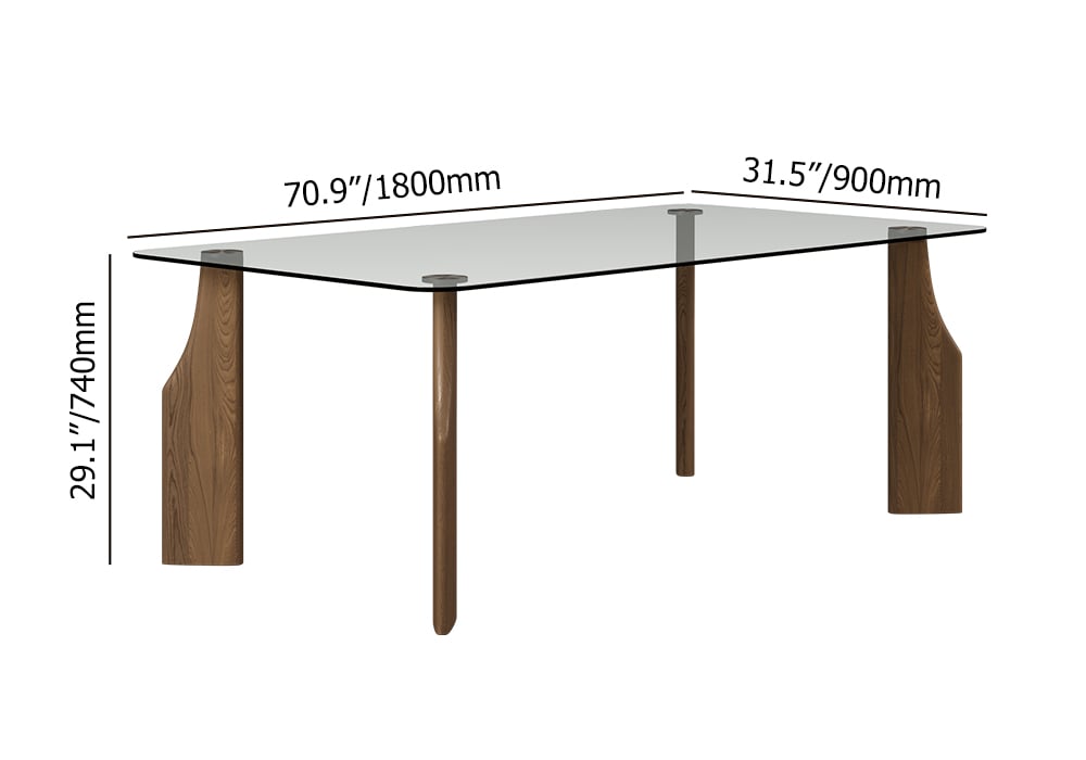 HMR - 70.9" Modern Rectangle Tempered Glass Dining Table Seats 6-8 People
