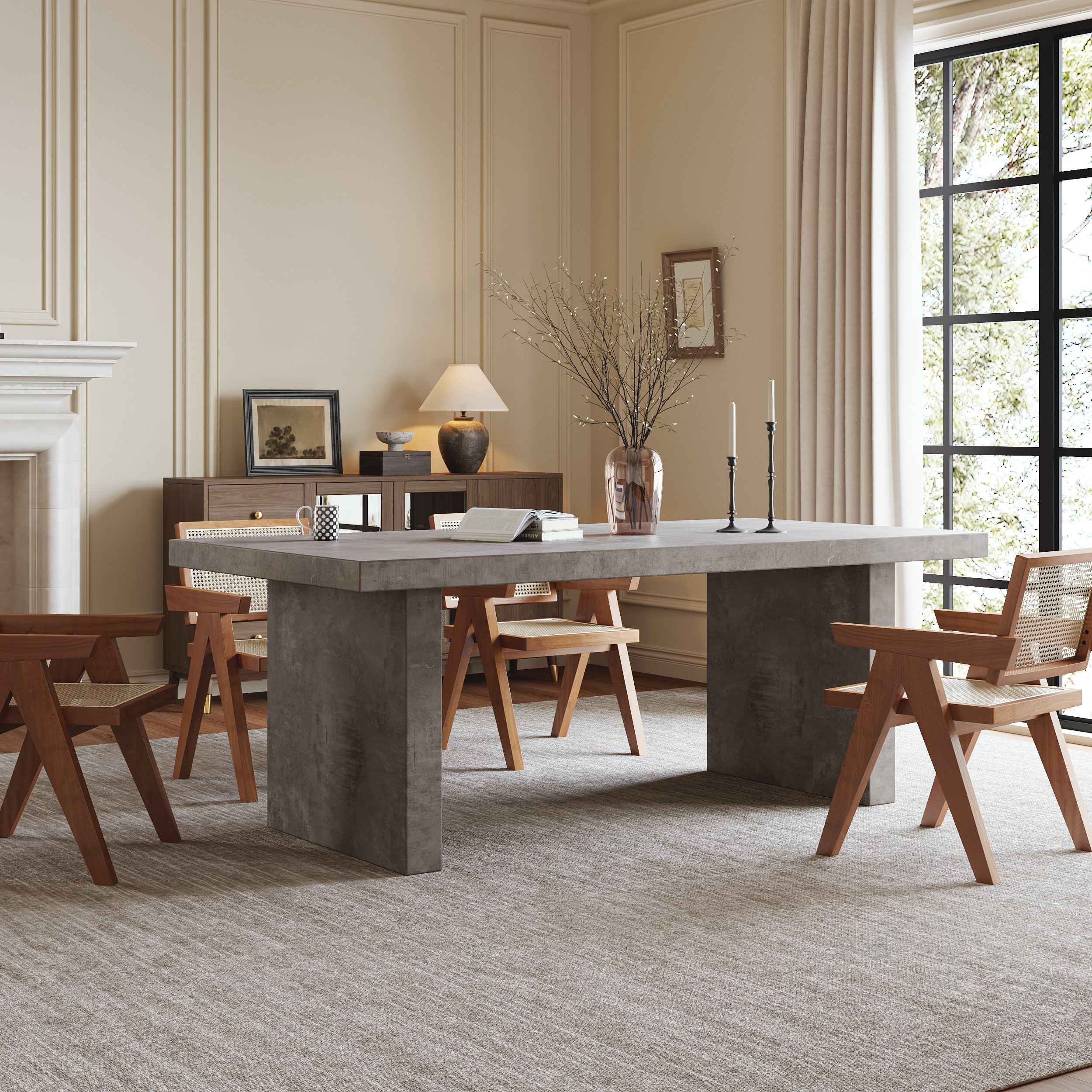 HMR Upoak Series Farmhouse Rectangle Wood Dining Table - Gray, 78.7"L x 39.4"W x 29.5"H
